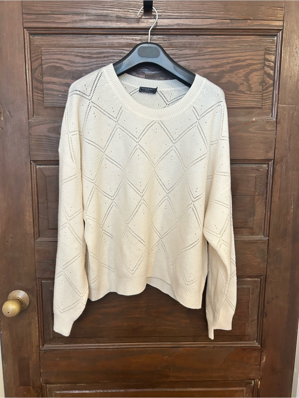 Vineyard Vines Cream 100% Cashmere Diamond Pointelle Crewneck Sweater Size XL